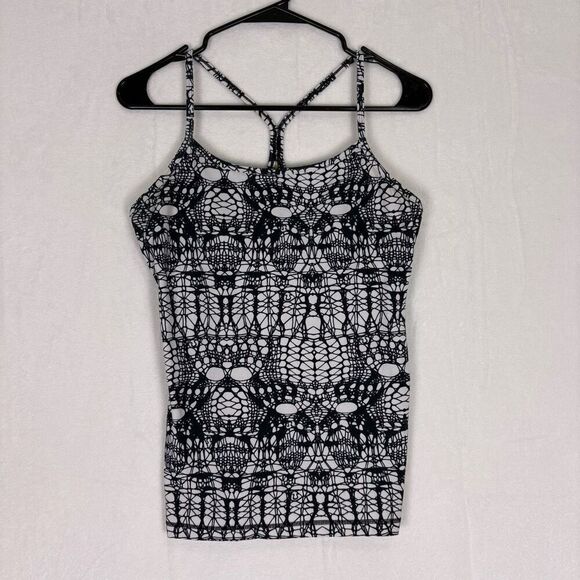 Lululemon Black & White Patterned Power Y Tank Top Size 8 - Picture 1 of 12